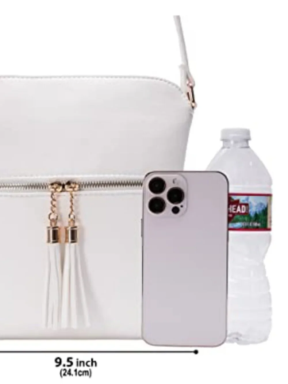 Lightweight Medium Crossbody Purse with Tassel, Faux Leather, Zip Closure